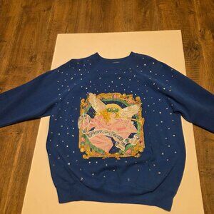 Christmas Blue Angel Sweatshirt Says "Peace on Earth" - Size Medium